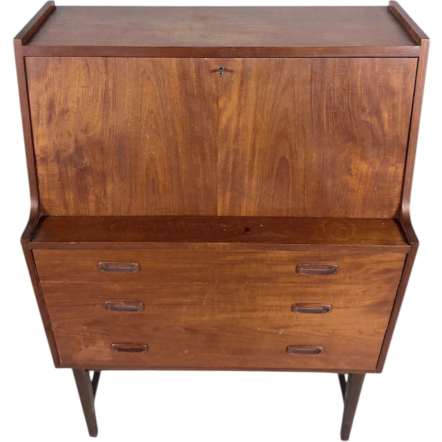 Mid Century Teak Bureau | Vintage Secretary Desk with Drop Down Writing Surface