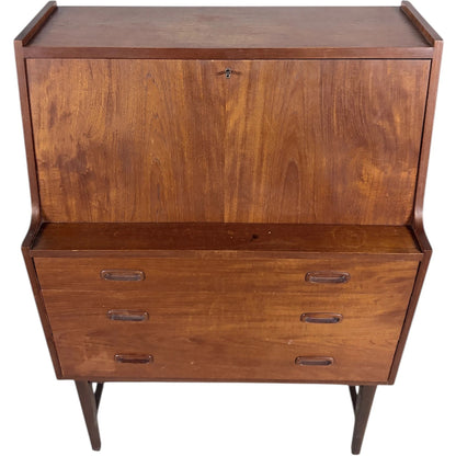 Mid Century Teak Bureau | Vintage Secretary Desk with Drop Down Writing Surface