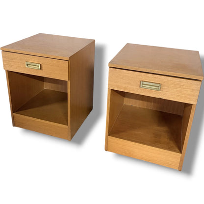 Teak Bedside Cabinets | Mid-Century Nightstands With Brass Handle & Open Storage