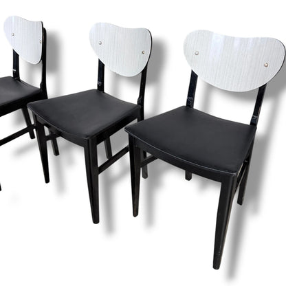 Mid-Century Dining Chairs | Set of Four Vintage White Formica & Black Vinyl Seats