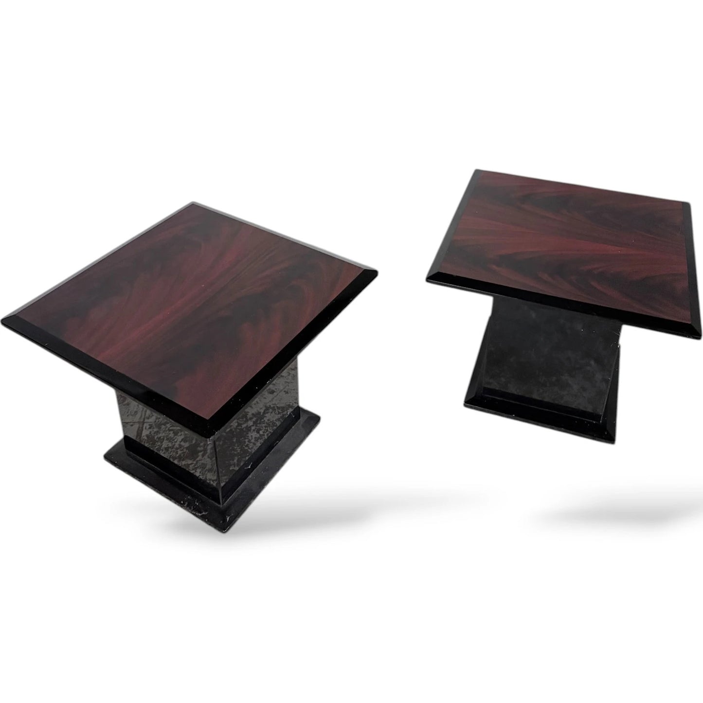Pair of Art Deco Bedside Tables – Rosewood Effect & Black Lacquer
