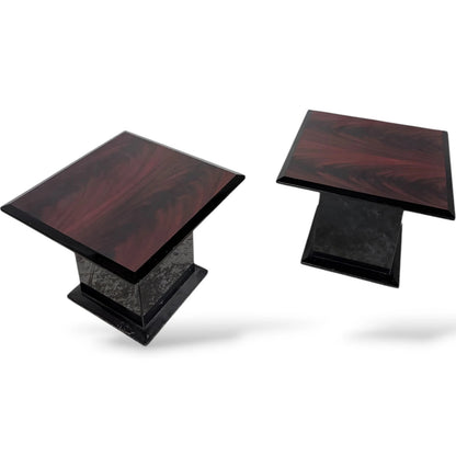 Pair of Art Deco Bedside Tables – Rosewood Effect & Black Lacquer