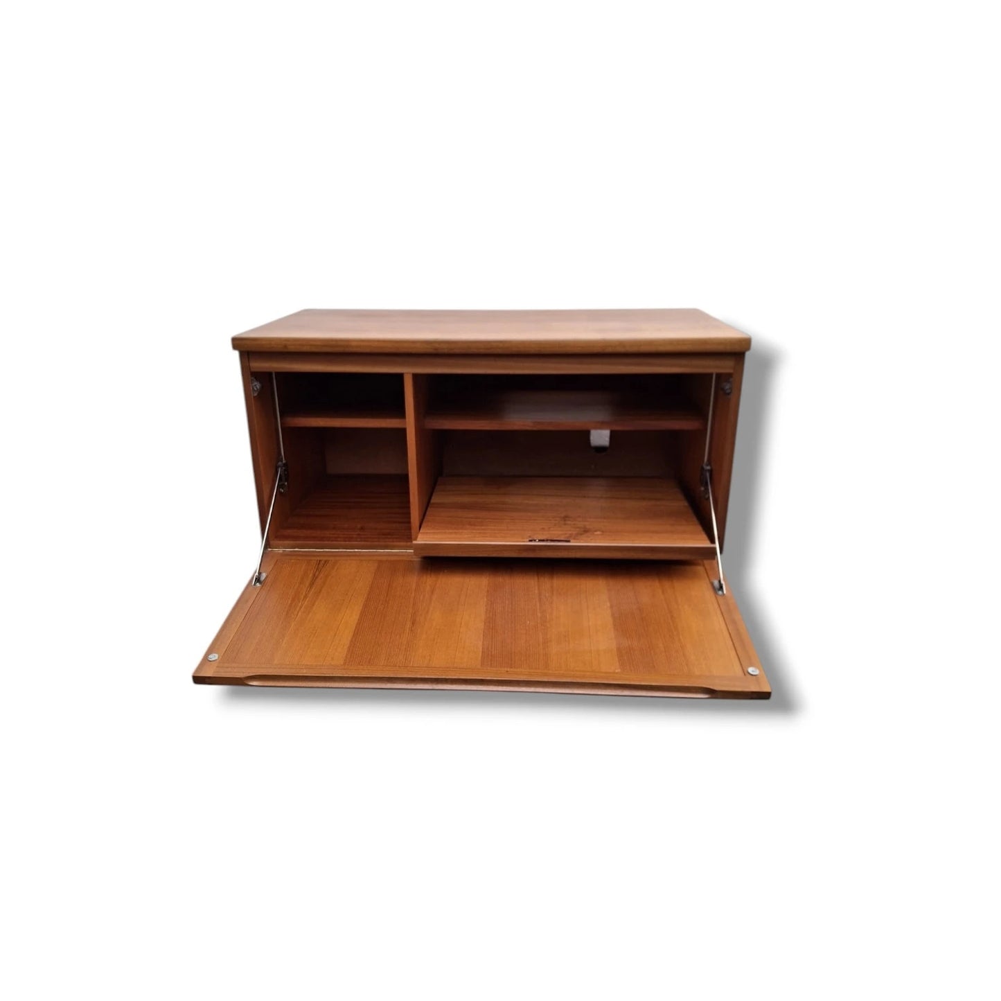 Vintage Drop-Front Cabinet – Mid-Century Modern Teak Wall Cabinet & Desk Unit