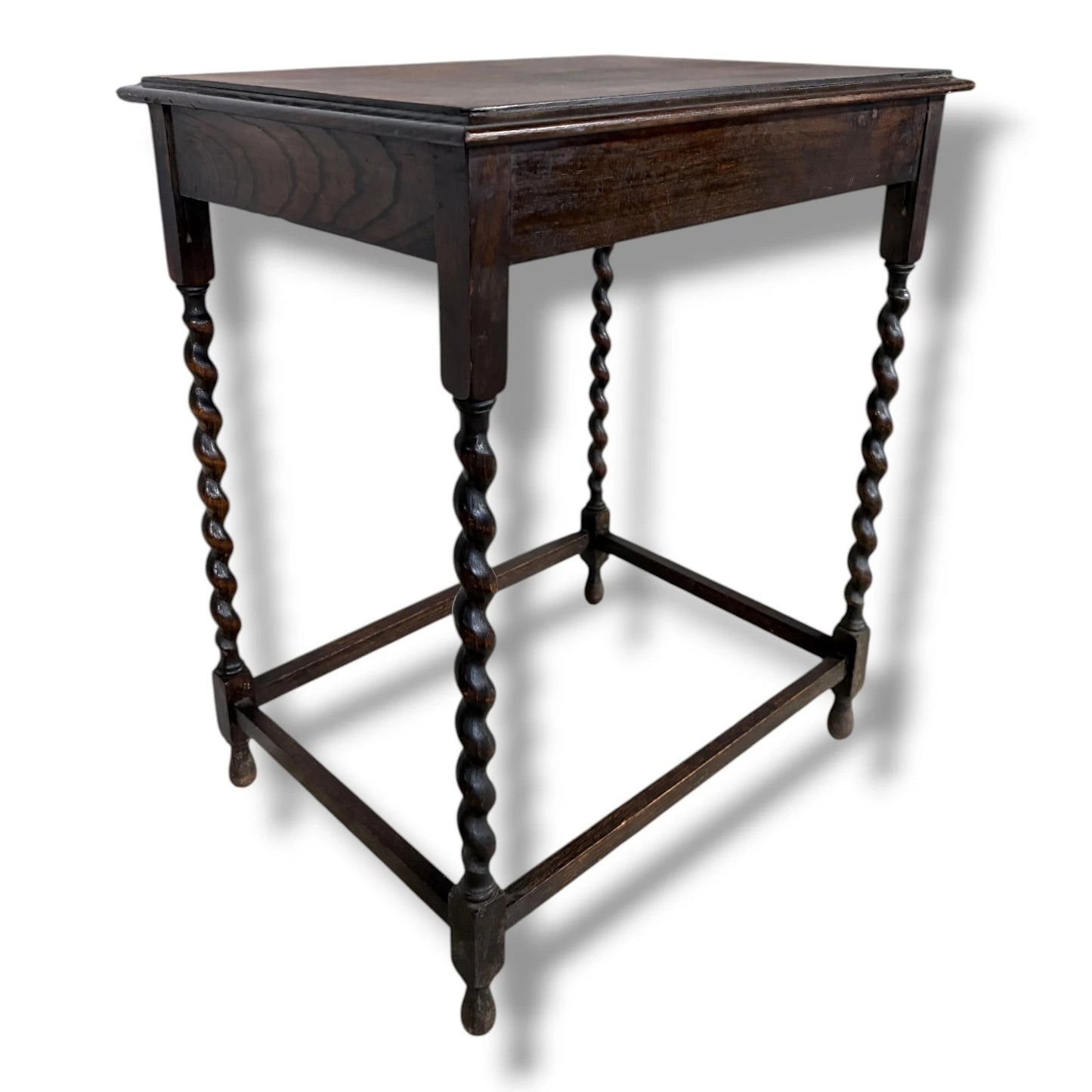 Barley Twist Side Table - Solid Oak Antique Occasional Table With Stretcher Base