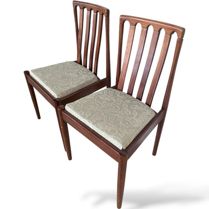 Mid Century Teak Chairs – Vintage Upholstered Dining Room Chairs with Slim Tapered Legs