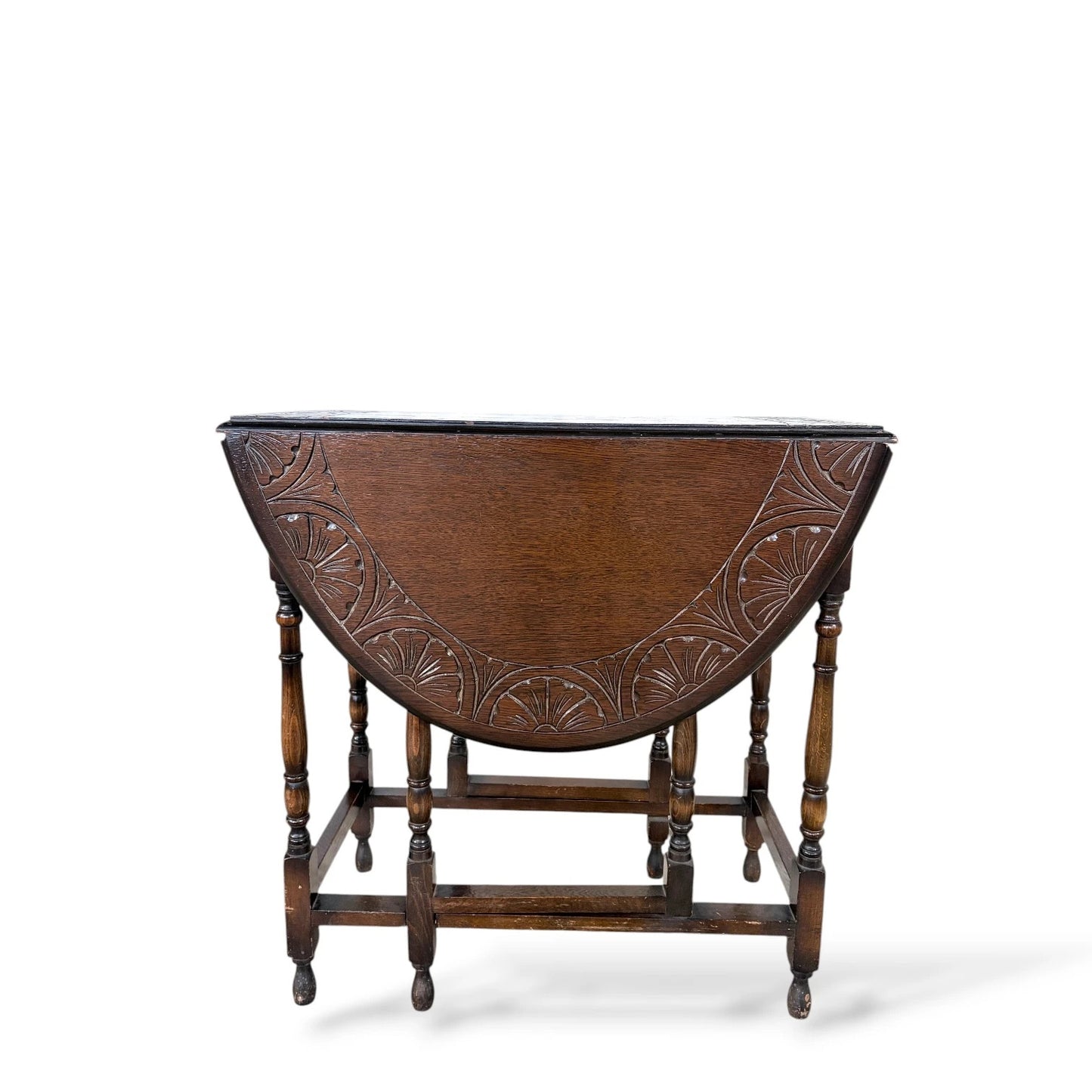 Arts & Crafts Oak Drop-Leaf Table – Hand-Carved Detailing, Early 20th Century