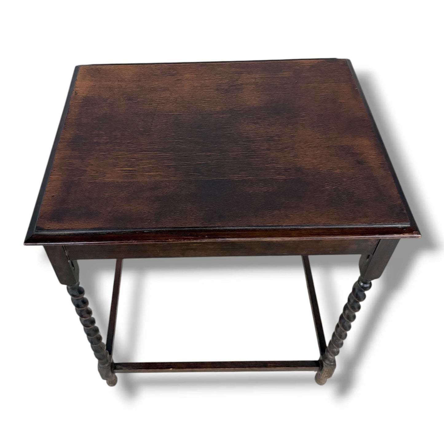 Barley Twist Side Table - Solid Oak Antique Occasional Table With Stretcher Base