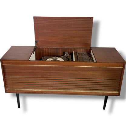 Mid-Century Record Player | Vintage Radiogram with Teak Veneer Cabinet & Integrated Radio