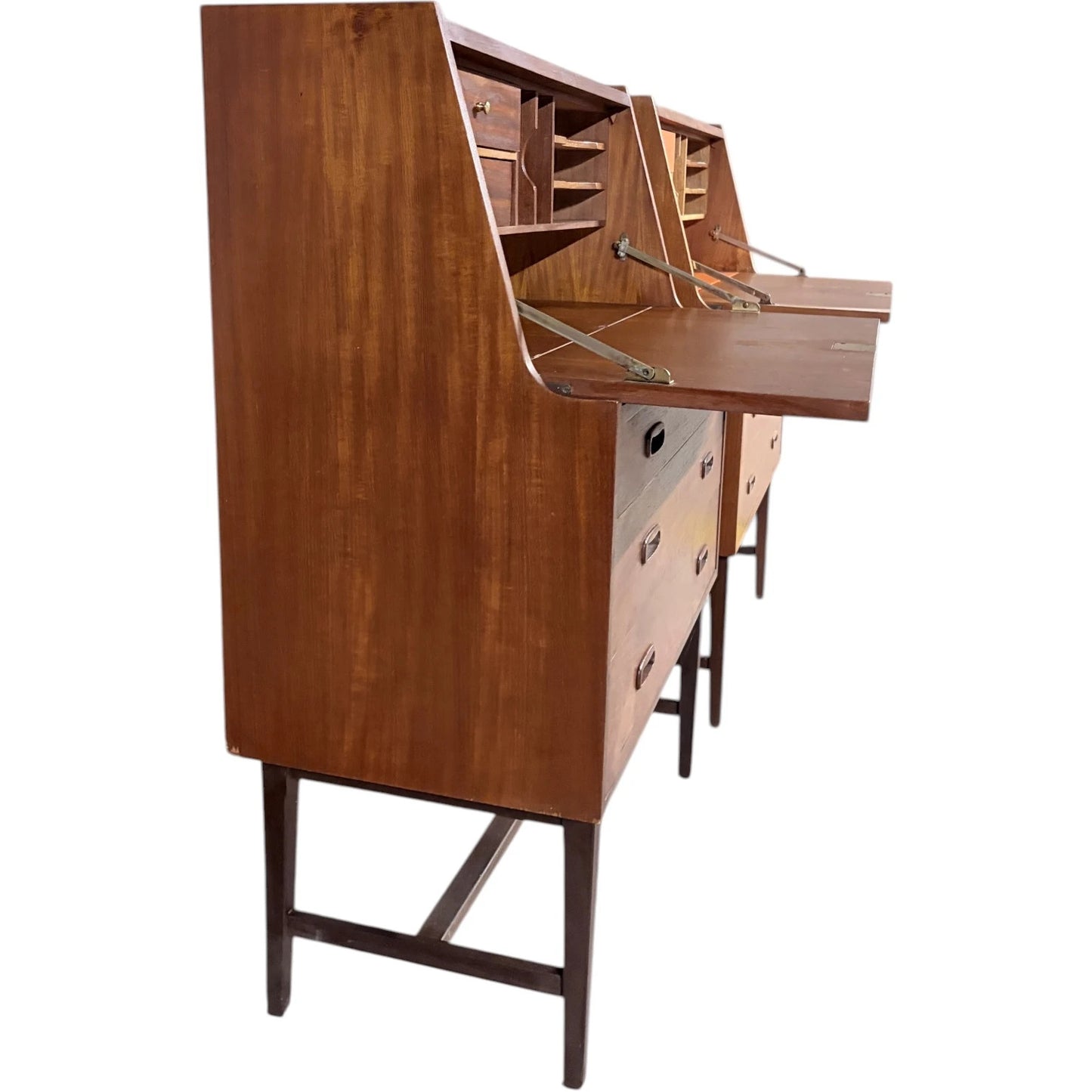 Mid Century Teak Bureau | Danish Vintage Secretary Desk With Drop-Down Writing Surface