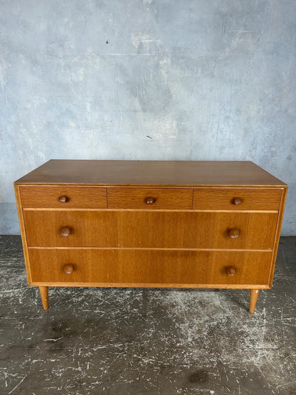 Meredew Mid Century Chest of Drawers | Vintage Tallboy 5 Drawer Teak Dresser