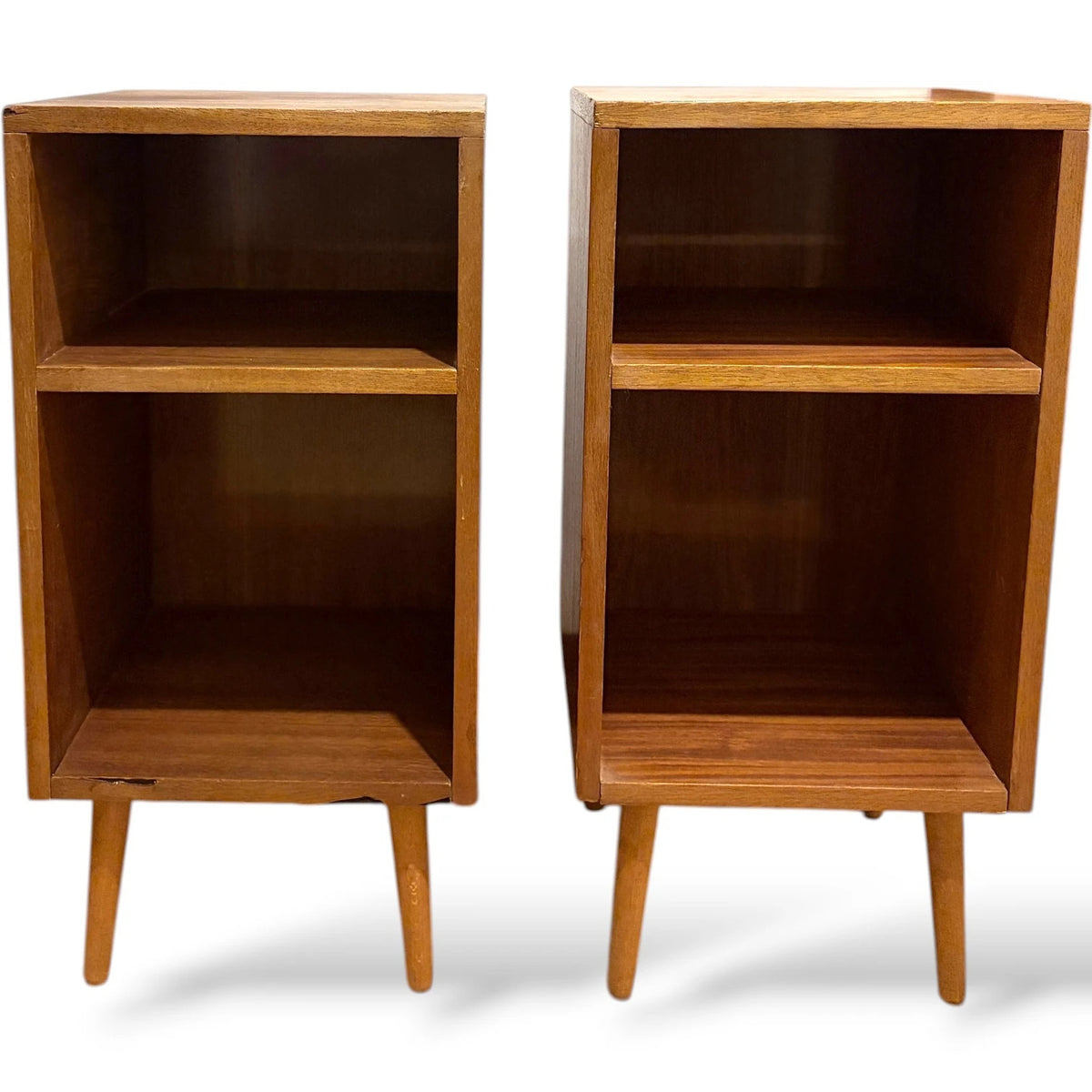 Mid Century Teak Bedside | Compact Nightstands with Open Shelf Storage