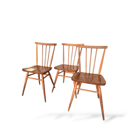 Set of 3 Vintage Ercol Stickback Chairs – Mid-Century Modern Elm & Beech