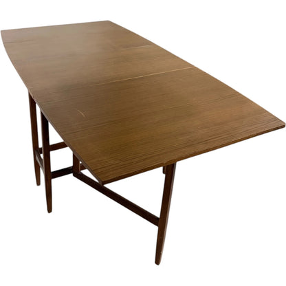 Drop Leaf Dining Table | Mid Century Compact Teak Furniture Piece with Formica Top