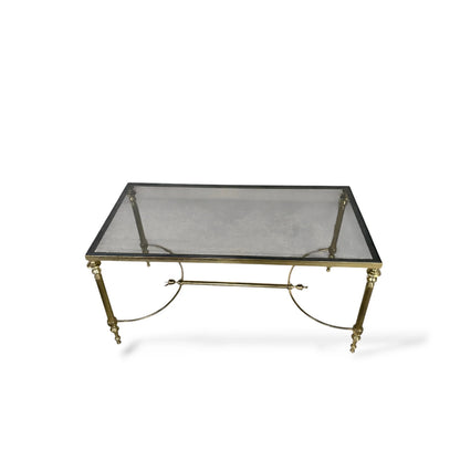 Vintage Brass and Smoked Glass Coffee Table – Hollywood Regency Rectangular Table Mid-Century