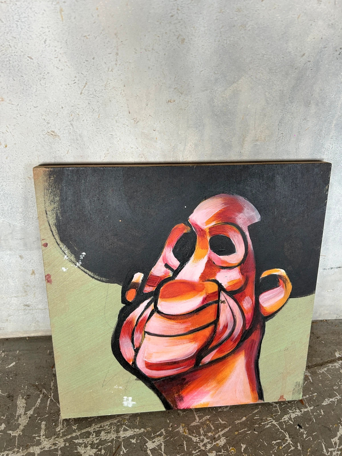 Outsider Art Portrait Painting | Neo Expressionist Abstract Face | Vintage Modernist Wall Art