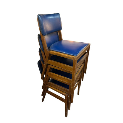 Set of 4 Vintage 1960s Ben Stoe Stacking Dining Chairs – Blue Vinyl & Teak Frame