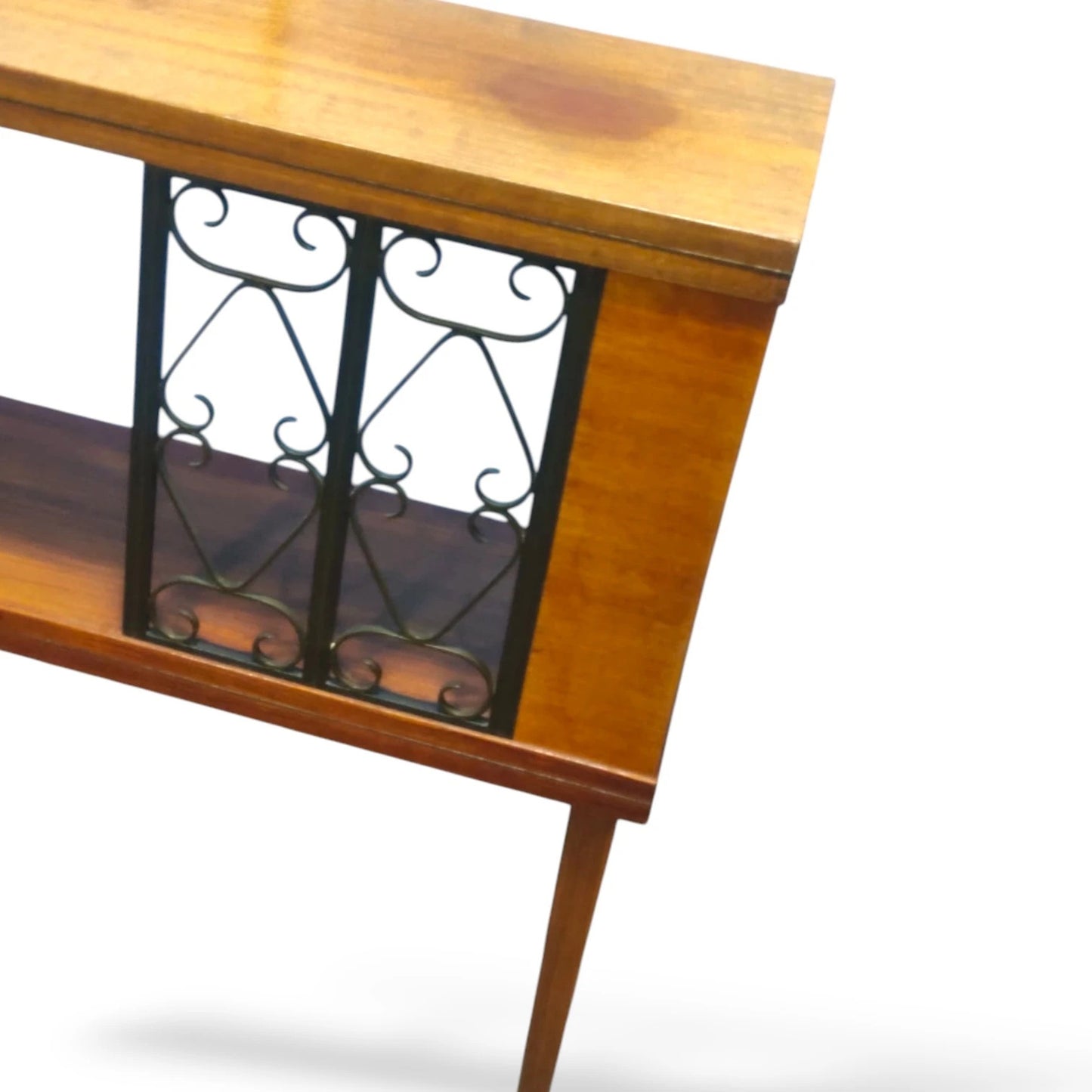 Mid-Century Modern Bookcase – Teak Wood With Iron Frame & Slender Tapered Legs