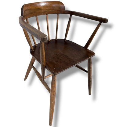 Vintage Oak Captain Chair - Classic Bentwood Dining Chair With Spindle Back Design