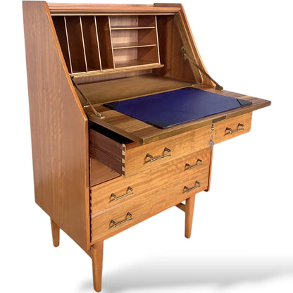 Mid Century Teak Bureau – Vintage Writing Desk With Fall Front Bureau & Drawers — view 8