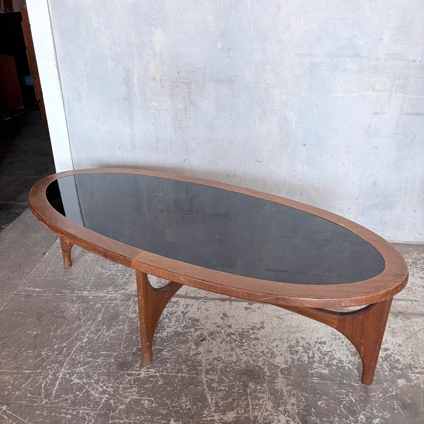 Vintage Stonehill Teak Oval Coffee Table with Smoked Black Perspex Top Mid Century