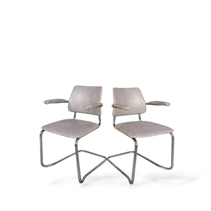 Pair of 1970s Stamped Chrome Cantilever Chairs – Stacking Armchairs