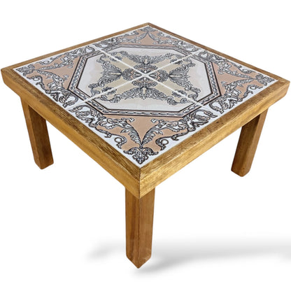 Tiger Oak Side Table – Mid Century Rustic End Table with French Tile