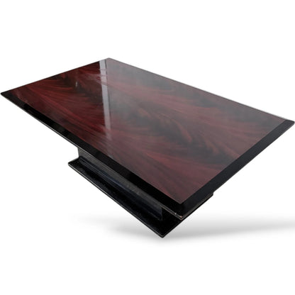 Art Deco Coffee Table – Rosewood Effect With Black Lacquer Pedestal Base