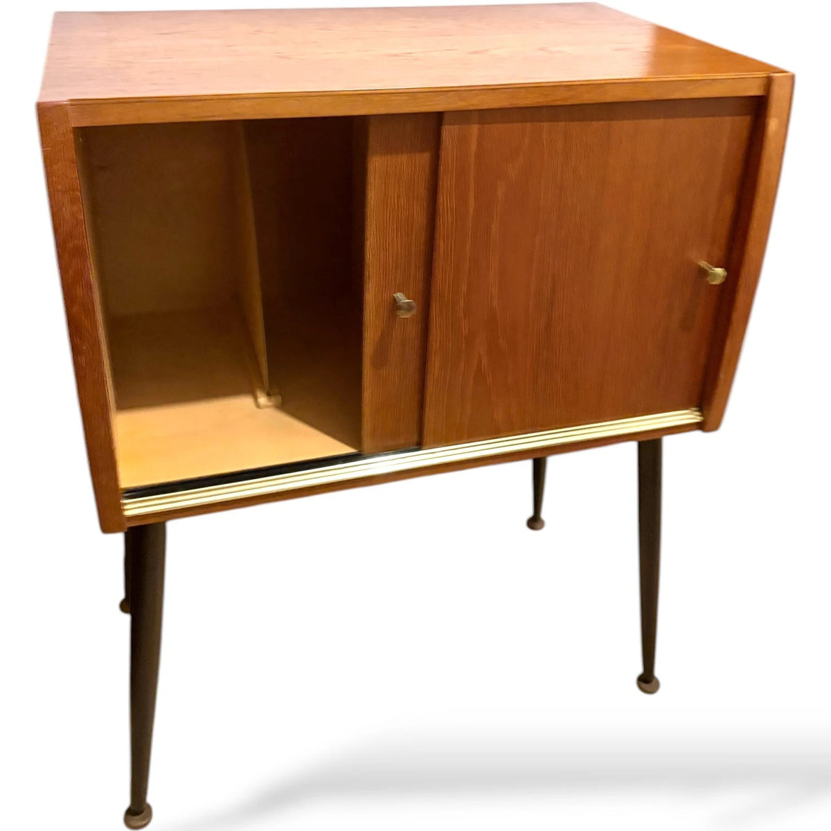 Mid Century Teak Cabinet – Compact Vinyl Record Storage with Sliding Door