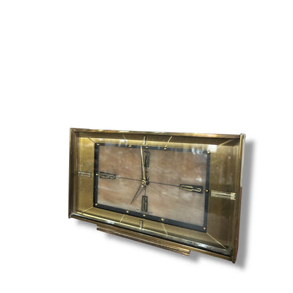 Mid Century Modern Metamec Brass and Lucite Marble Table Clock