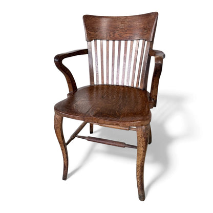 Antique Oak Carver Chair – Solid Oak Armchair With Slatted Back For Dining — view 8