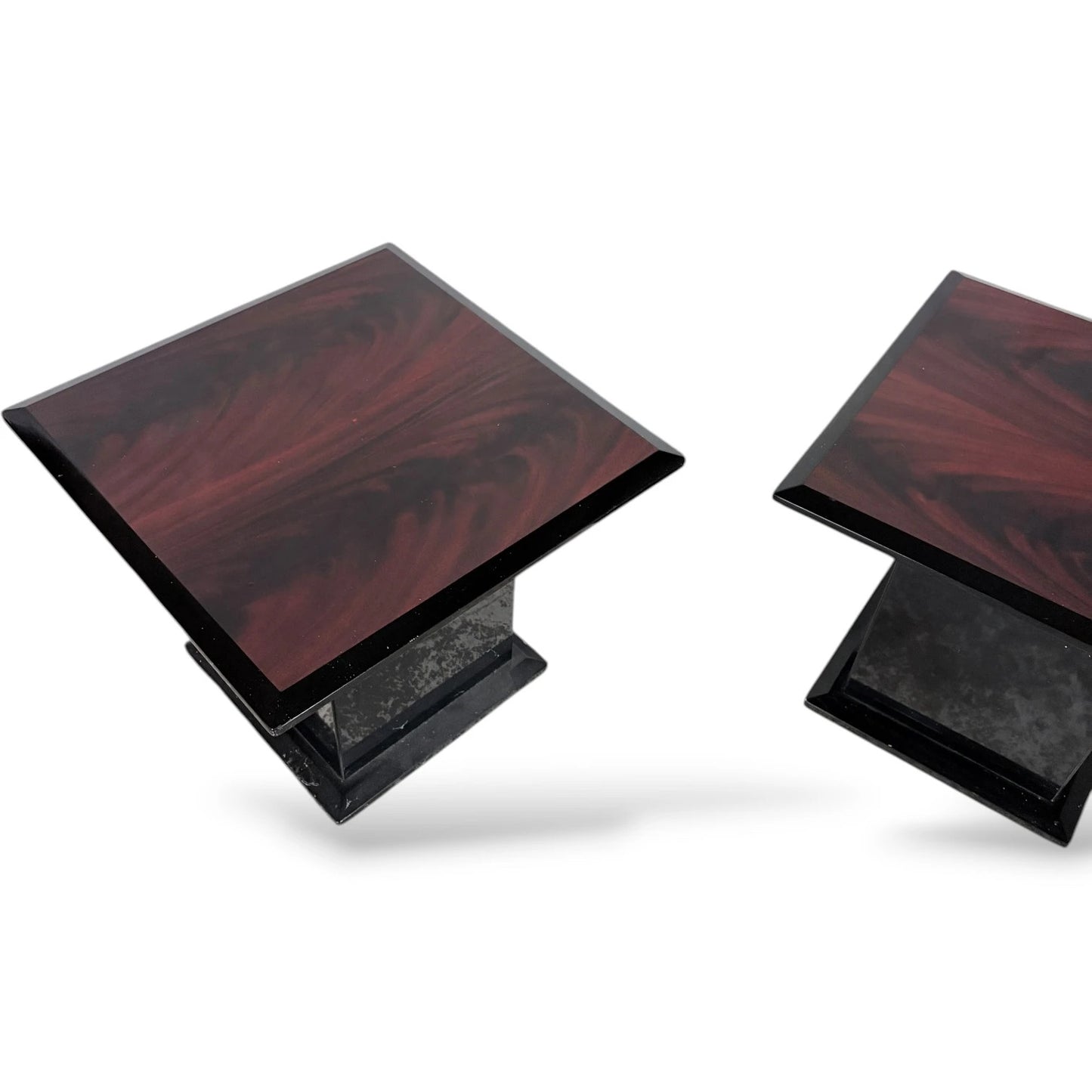 Pair of Art Deco Bedside Tables – Rosewood Effect & Black Lacquer
