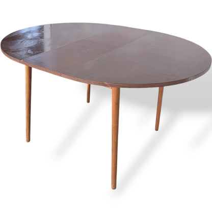Vintage Round Dining Table With Hidden Extension Leaf | Mid Century Formica Top