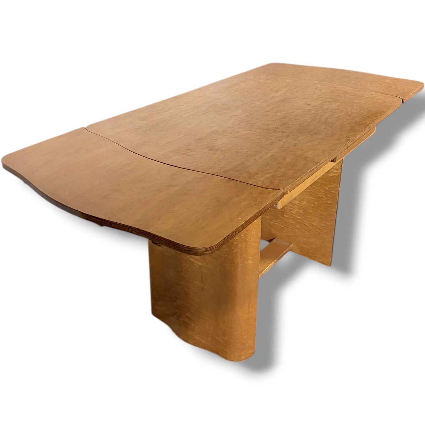 Art Deco Walnut Dining Table | Vintage Draw Leaf Extending Dining Table With Pedestal Legs