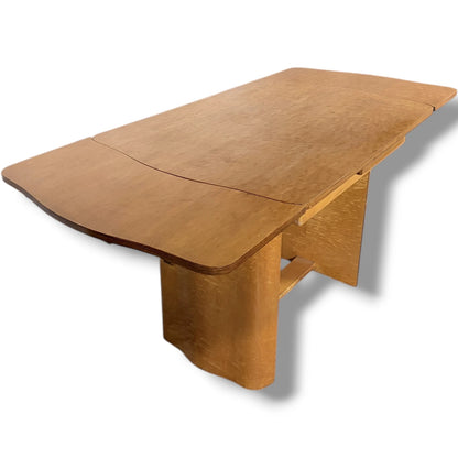 Art Deco Walnut Dining Table | Vintage Draw Leaf Extending Dining Table With Pedestal Legs