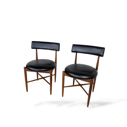 Pair of G Plan Afromosia Teak Dining Chairs – Black Vinyl Seats, 1960s Mid-Century Modern