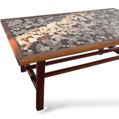 Mid-Century Coffee Table – Teak Wood & Pebble Tile, Durable Heat Resistant Surface — view 8