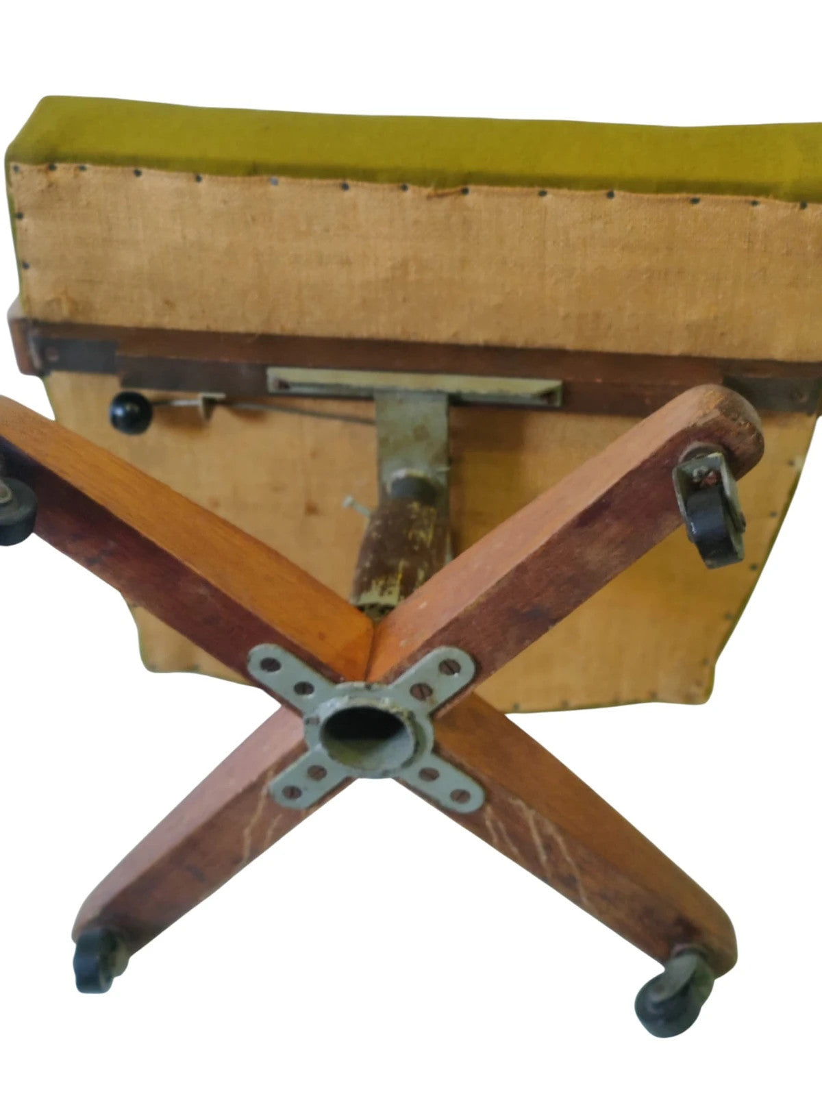 Vintage Swivel Desk Chair - Solid Oak Frame, Mustard Yellow Upholstery, Compact Design — view 8
