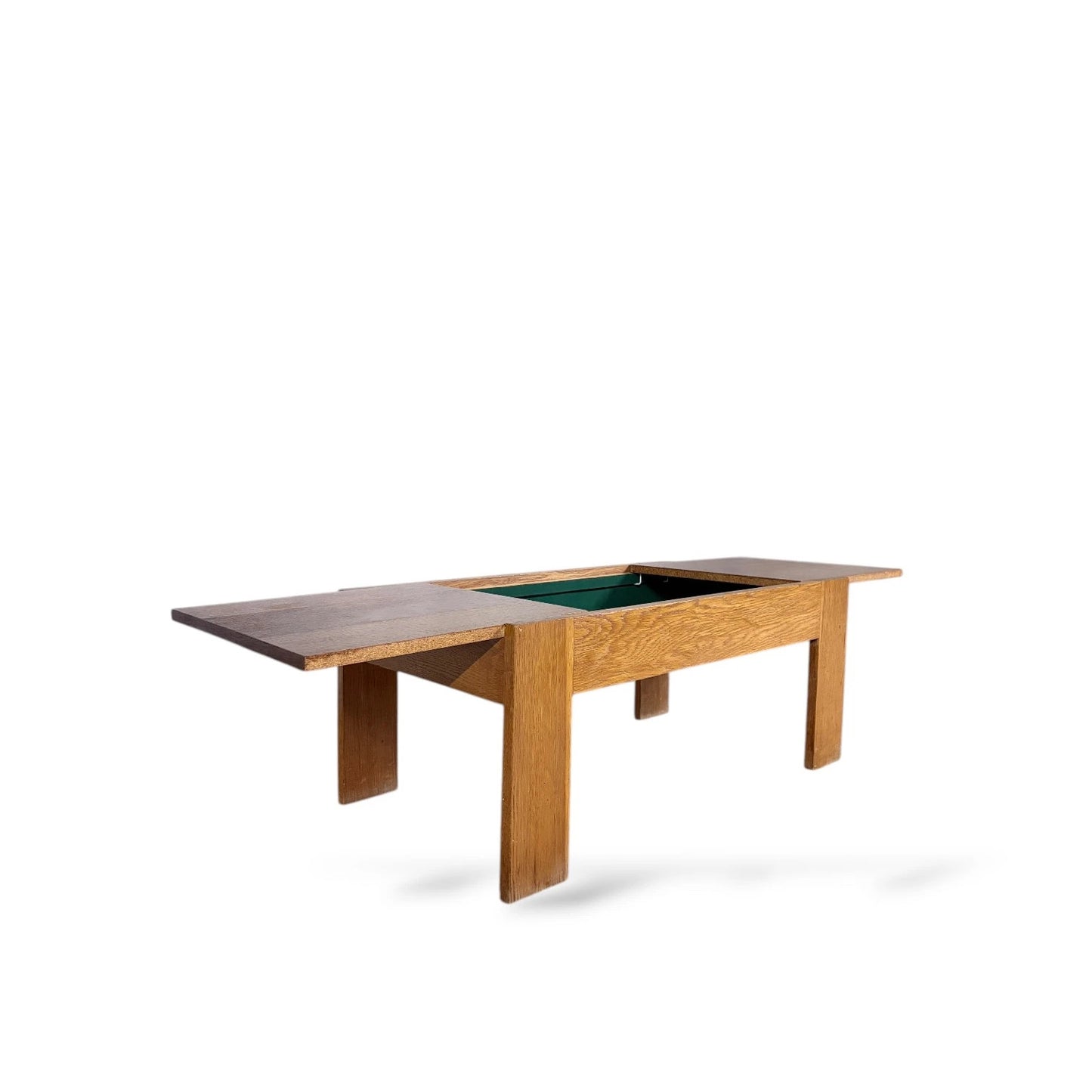 French Tiger Oak Sliding-Top Coffee Table – Mid-Century Modern Storage Table