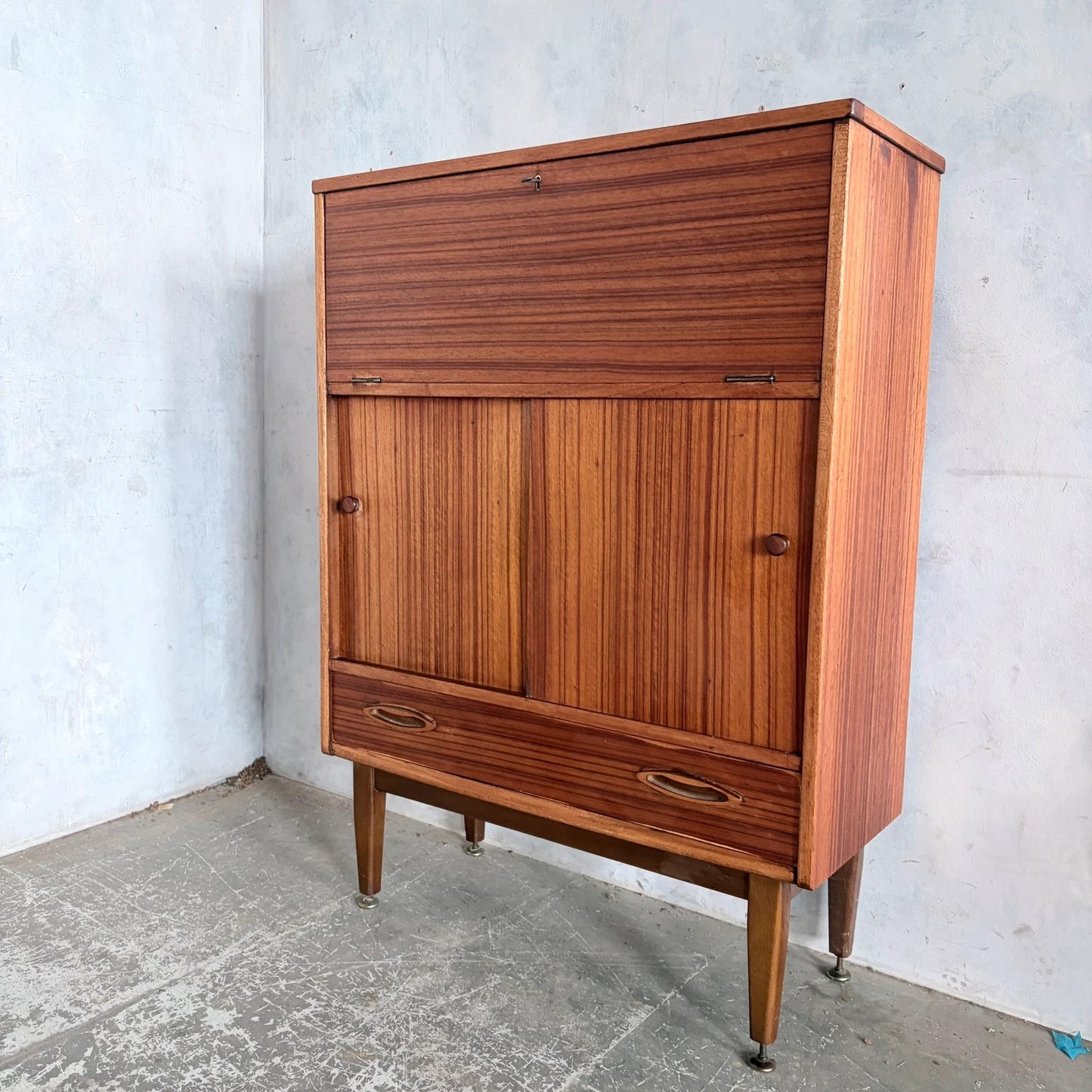 Mid Century Jentique Walnut & Teak Bureau Cabinet / Home Office Secretary Desk