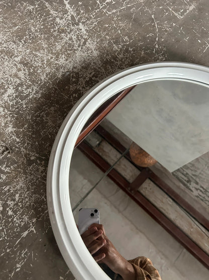 Dutch Space Age Mirror | 1970s White Plastic Round Wall Mirror