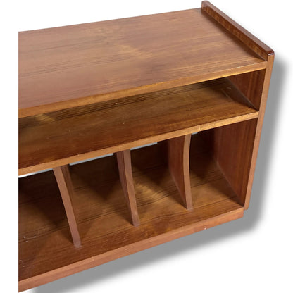 Teak Vinyl Storage Cabinet – Mid Century Media Cabinet with Dividers & Open Shelf