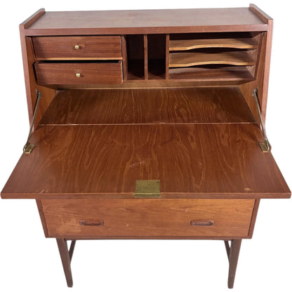 Mid Century Teak Bureau | Vintage Secretary Desk with Drop Down Writing Surface