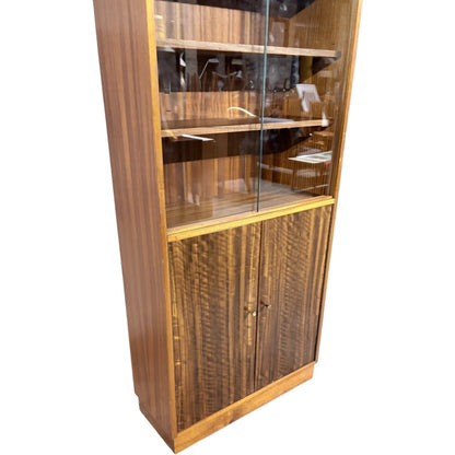 Mid-Century Bookcase | Teak And Walnut Cabinet With Sliding Glass Doors