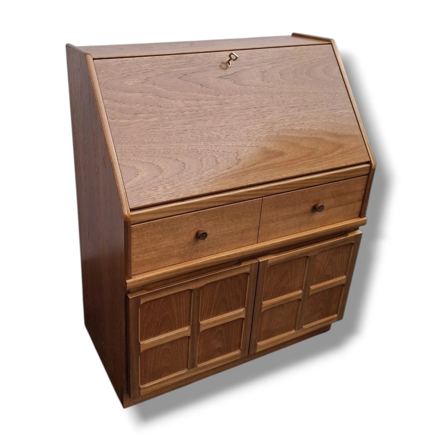 Teak Writing Bureau – Mid Century Desk | Drop Front Vintage Teak Desk