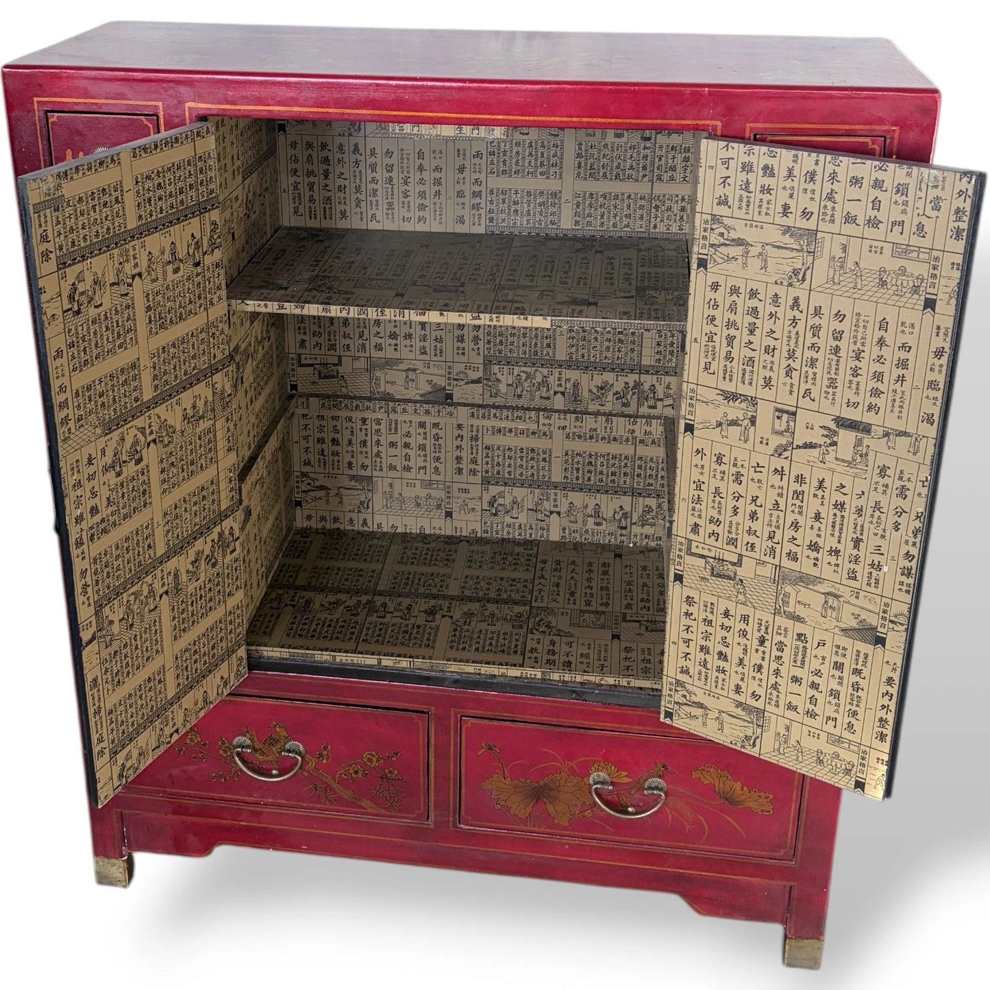 Antique Apothecary Cabinet – Red Lacquer Chinoiserie Storage Unit with Brass Hardware — view 8