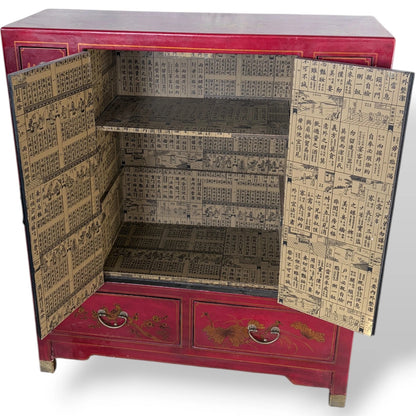 Antique Apothecary Cabinet – Red Lacquer Chinoiserie Storage Unit with Brass Hardware — view 8