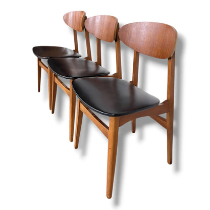 Mid Century Dining Chairs – Set of Three Scandinavian Butterfly Back Chairs with Black Upholstered Seats