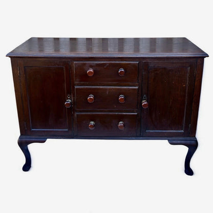 Vintage Dark Oak Kitchen Unit Sideboard – Queen Anne Revival Style