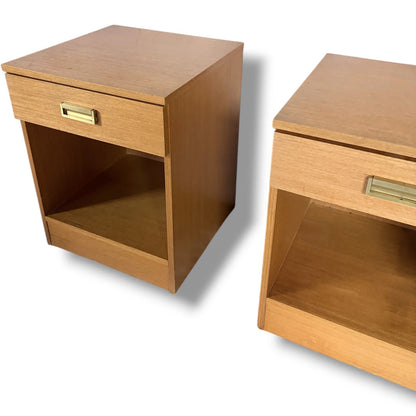 Teak Bedside Cabinets | Mid-Century Nightstands With Brass Handle & Open Storage