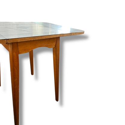 Vintage White Formica Drop Leaf Table with Blue Vinyl Chrome Chairs – Retro Kitchen Dining Set